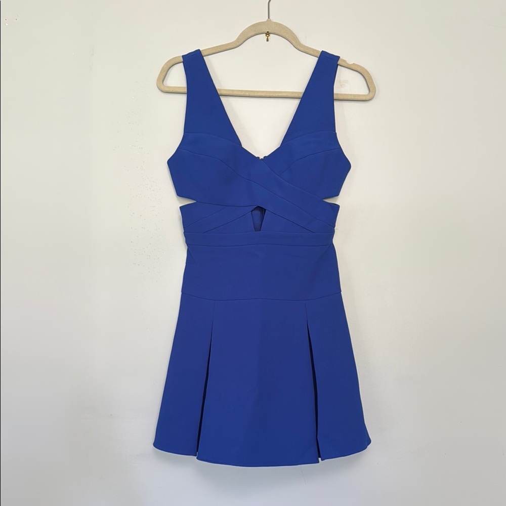 BCBGMaxAzria Blue Cut Out Pleated Mini Dress